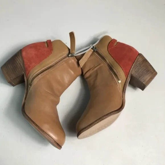 Matisse Brown Orange Leather Ankle Boots 7.5M New