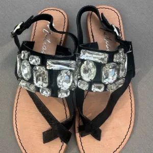 Matisse Womens Jules Embellished Flat Sandal Jewels Leather Black Tan CowHair 7