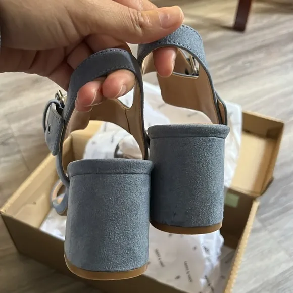 Matt &amp; Nat Wam Denim Strap Sandals Vegan Heeled Sandals in Sky Blue 40/10