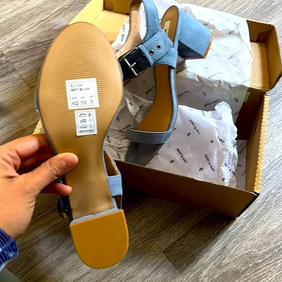 Matt &amp; Nat Wam Denim Strap Sandals Vegan Heeled Sandals in Sky Blue 40/10