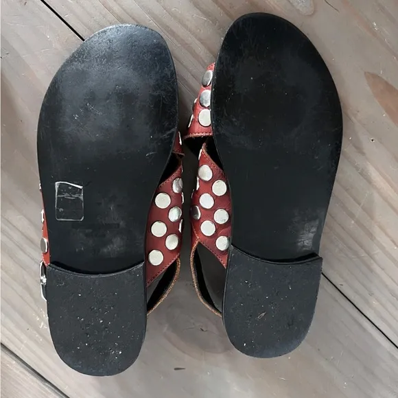 MCQ by ALEXANDER MCQUEEN Brown Leather Studded Flat Sandals size 37