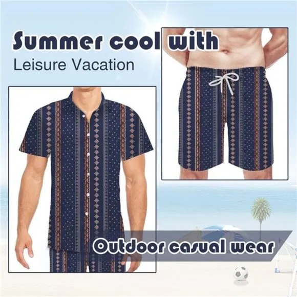 Mens 2 Pieces Outfit Vintage Shirts and Shorts Set Tracksuit, Style E