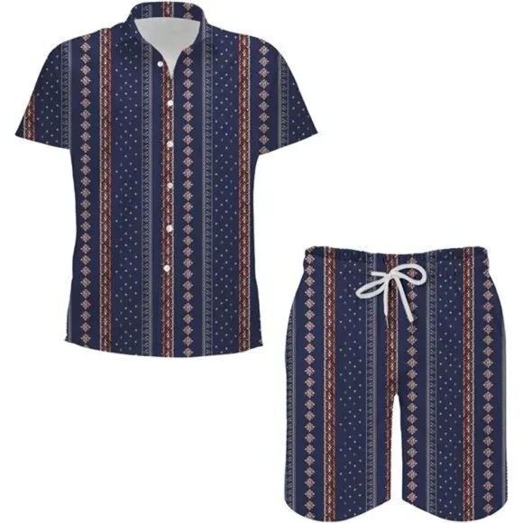 Mens 2 Pieces Outfit Vintage Shirts and Shorts Set Tracksuit, Style E