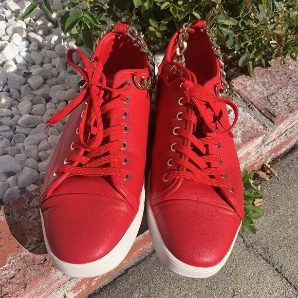 MEN’S ALDO RED LEATHER CASUAL SNEAKERS CHAIN DETAIL SZ 11