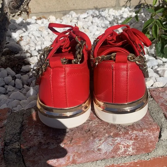 MEN’S ALDO RED LEATHER CASUAL SNEAKERS CHAIN DETAIL SZ 11