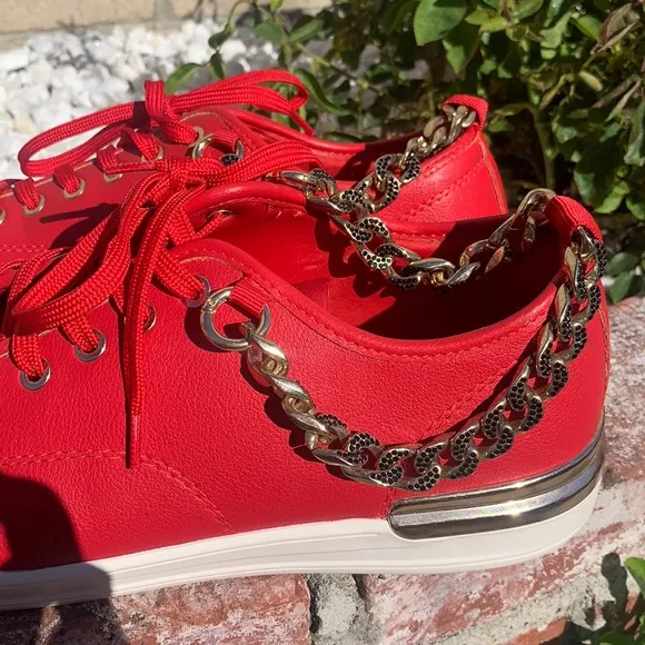 MEN’S ALDO RED LEATHER CASUAL SNEAKERS CHAIN DETAIL SZ 11