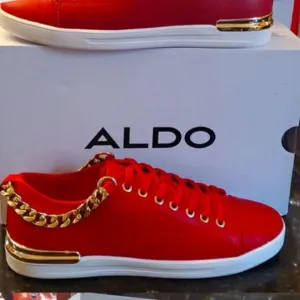 MEN’S ALDO RED LEATHER CASUAL SNEAKERS CHAIN DETAIL SZ 11