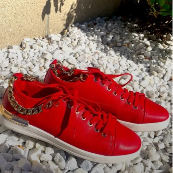 MEN’S ALDO RED LEATHER CASUAL SNEAKERS CHAIN DETAIL SZ 11