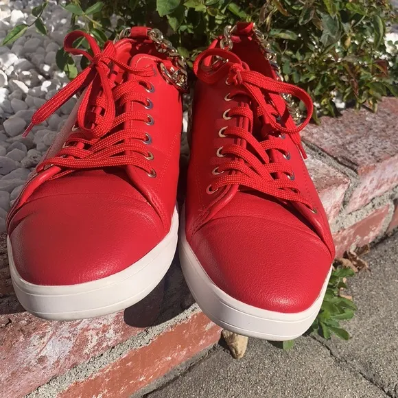 MEN’S ALDO RED LEATHER CASUAL SNEAKERS CHAIN DETAIL SZ 11