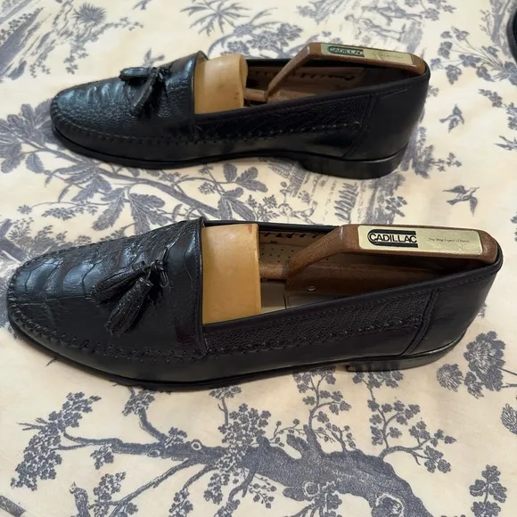Men’s Belvedere Florence,Genuine Italian Handmade, Blk Leather &amp; Ostrich Loafers