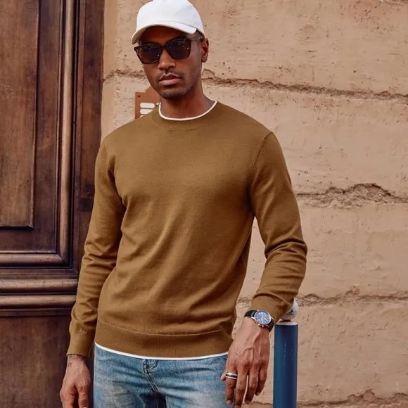 Mens Crewneck Dress Sweater Slim Fit Lightweight Wool‎ Blend Knitted Sweaters
