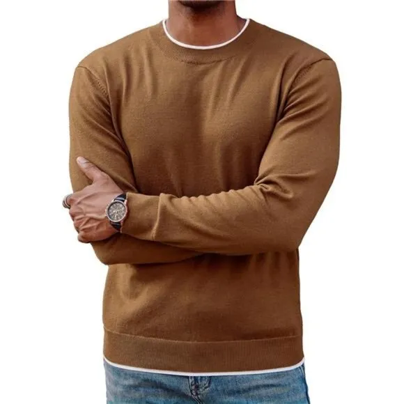 Mens Crewneck Dress Sweater Slim Fit Lightweight Wool‎ Blend Knitted Sweaters