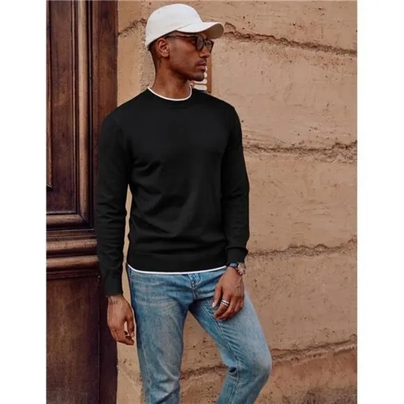Mens Crewneck Dress Sweater‎ Slim Fit Lightweight Wool Blend Knitted Sweaters