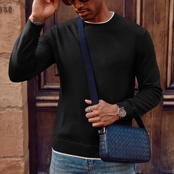 Mens Crewneck Dress Sweater‎ Slim Fit Lightweight Wool Blend Knitted Sweaters