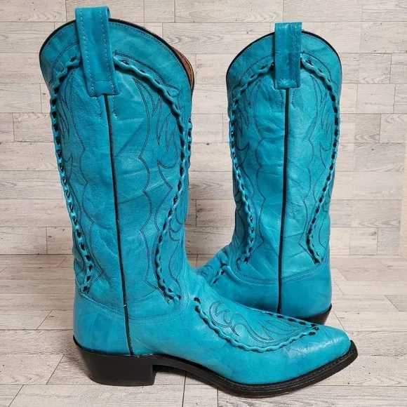 Men's Dan Post Bucklace 13 Western Pacific Blue Leather Cowboy Boots Size 9.5 D