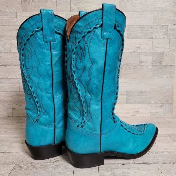 Men's Dan Post Bucklace 13 Western Pacific Blue Leather Cowboy Boots Size 9.5 D