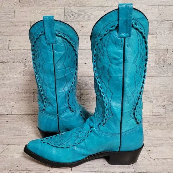 Men's Dan Post Bucklace 13 Western Pacific Blue Leather Cowboy Boots Size 9.5 D
