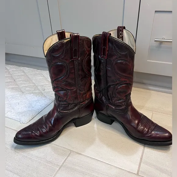 MEN’S DINGO Vintage Leather Cowboy Western Pull On Boots Size 9.5 EW