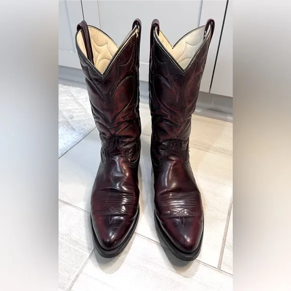 MEN’S DINGO Vintage Leather Cowboy Western Pull On Boots Size 9.5 EW