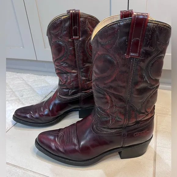 MEN’S DINGO Vintage Leather Cowboy Western Pull On Boots Size 9.5 EW