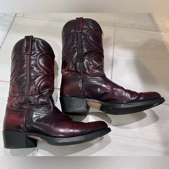 MEN’S DINGO Vintage Leather Cowboy Western Pull On Boots Size 9.5 EW