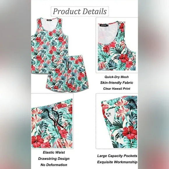 ‼️Men's Floral Tank Top Set Sleeveless Tees Outfit Luxury Print Casual Sport T-S