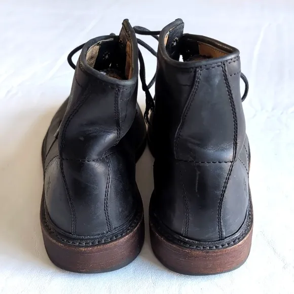 Men's Frye James Lace Up Black Leather Boots Size 7.5 D