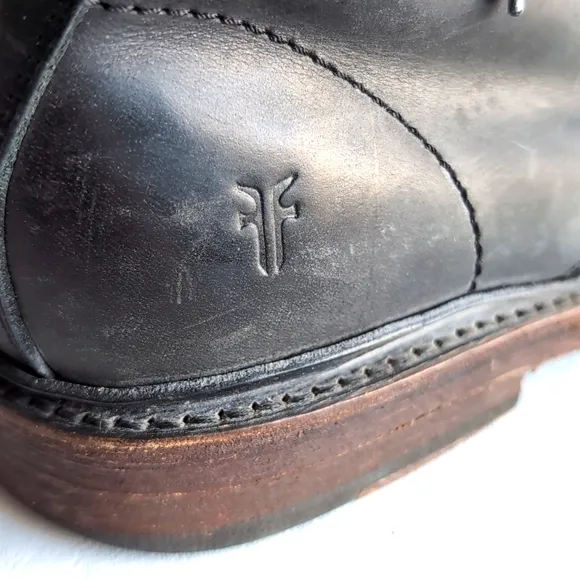 Men's Frye James Lace Up Black Leather Boots Size 7.5 D