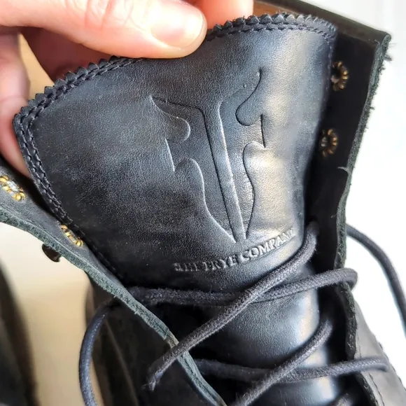 Men's Frye James Lace Up Black Leather Boots Size 7.5 D