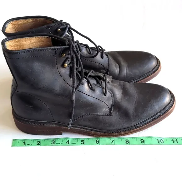 Men's Frye James Lace Up Black Leather Boots Size 7.5 D