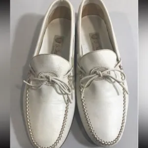 Men’s Gucci Vintage White Leather Slip On Loafers Size 41.5