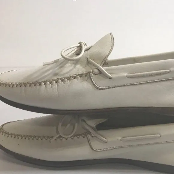 Men’s Gucci Vintage White Leather Slip On Loafers Size 41.5