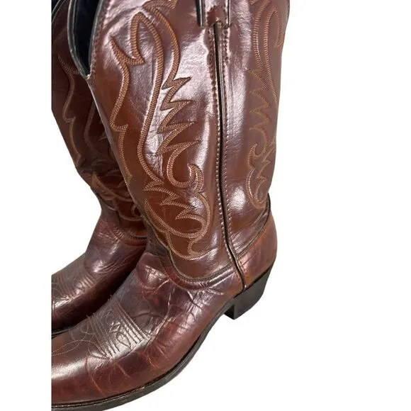 Men's Laredo Classic Western Cowboy Boots Brown Leather Embroidered Footwear 9.5
