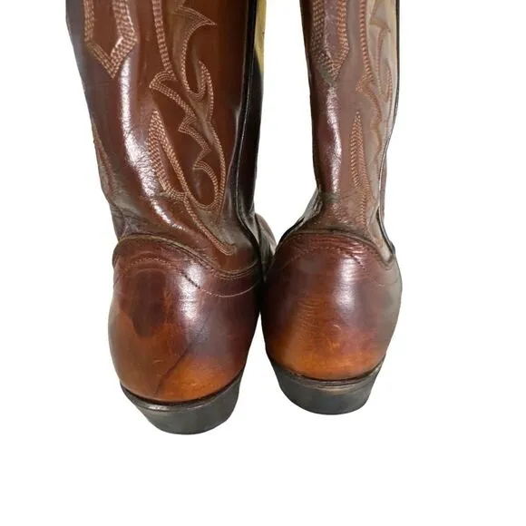 Men's Laredo Classic Western Cowboy Boots Brown Leather Embroidered Footwear 9.5