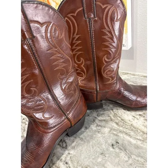 Men's Laredo Classic Western Cowboy Boots Brown Leather Embroidered Footwear 9.5