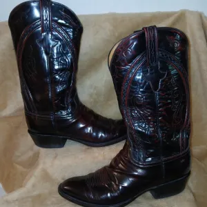 Men's LUCCHESE Cherry Black and Red Leather Boots.