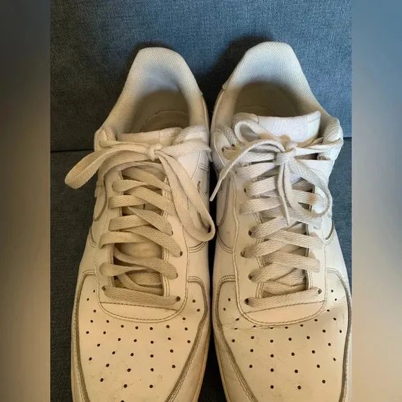 Men’s Nike Air Force 1 White Leather Lace Up Low Top Retro Sneakers Size 13