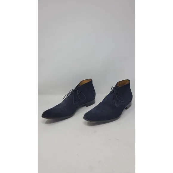 Men's Santoni Ankle Blue Suede Leather Chukka Boots