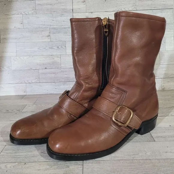 Men's Tefgum Western Brown Leather Harness Moto Biker Engineer Boots Size 9.5 D