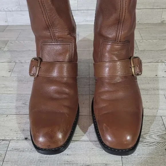 Men's Tefgum Western Brown Leather Harness Moto Biker Engineer Boots Size 9.5 D