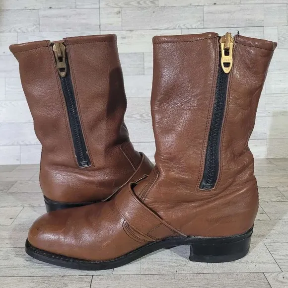 Men's Tefgum Western Brown Leather Harness Moto Biker Engineer Boots Size 9.5 D
