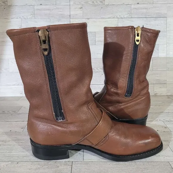 Men's Tefgum Western Brown Leather Harness Moto Biker Engineer Boots Size 9.5 D