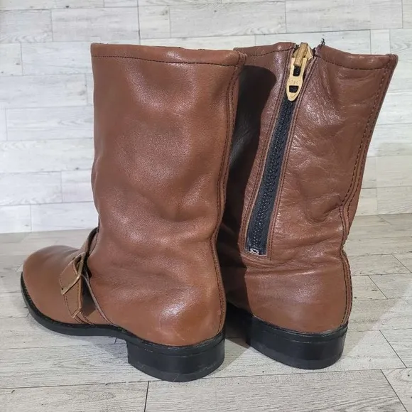 Men's Tefgum Western Brown Leather Harness Moto Biker Engineer Boots Size 9.5 D