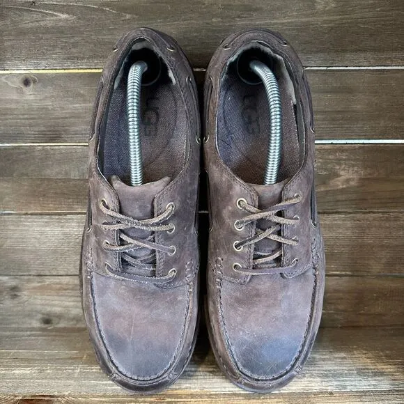Mens Ugg Oxson Stout‎ Brown Leather Waterproof Casual Moc Toe Loafers Size 11 D