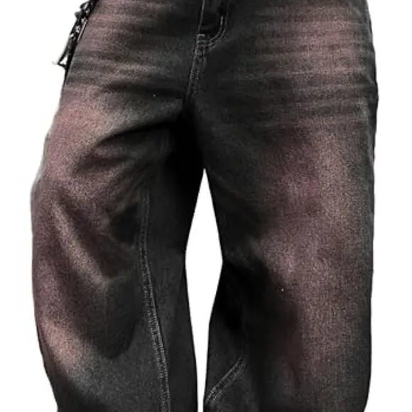 Mens Wide Leg Baggy Jeans Y2k Casual Fashion Loose Denim Pants Work Office