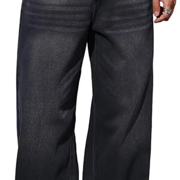 Mens Wide Leg Baggy Jeans Y2k Casual Fashion Loose Denim Pants Work Office