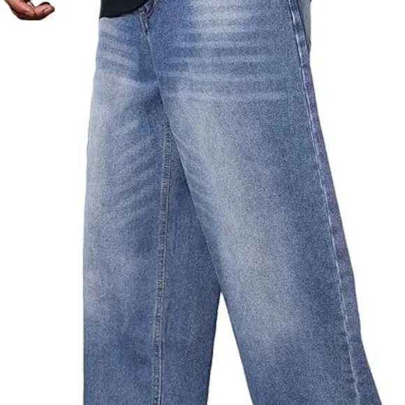 Mens Wide Leg Baggy Jeans Y2k Casual Fashion Loose Denim Pants Work Office