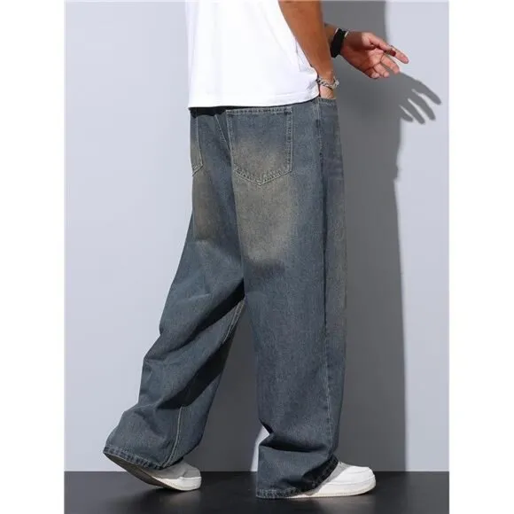 Mens Wide Leg Baggy Jeans Y2k Casual Fashion Loose Denim Pants Work Office