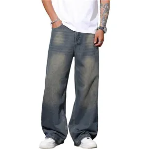 Mens Wide Leg Baggy Jeans Y2k Casual Fashion Loose Denim Pants Work Office