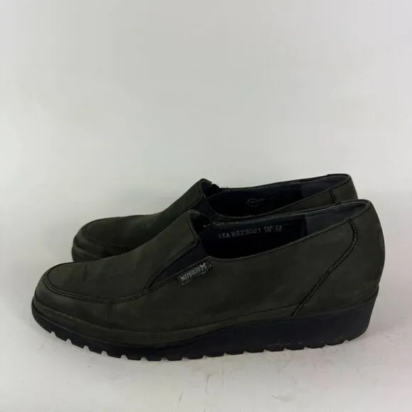 Mephisto Bertrane Loafers Women's 10 Green Suede Slip-On Round Toe Comfort Shoes